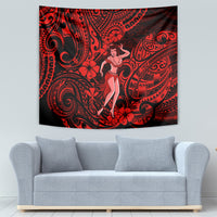 Hawaii Hula Girl Tapestry Hibiscus Hawaii Tribal Tattoo Red Version - Wonder Print Shop
