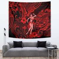 Hawaii Hula Girl Tapestry Hibiscus Hawaii Tribal Tattoo Red Version - Wonder Print Shop