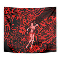 Hawaii Hula Girl Tapestry Hibiscus Hawaii Tribal Tattoo Red Version - Wonder Print Shop