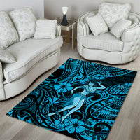 Hawaii Hula Girl Area Rug Hibiscus Hawaii Tribal Tattoo Sky Blue Version - Wonder Print Shop