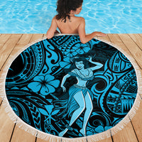 Hawaii Hula Girl Beach Blanket Hibiscus Hawaii Tribal Tattoo Sky Blue Version - Wonder Print Shop