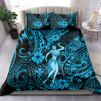 Hawaii Hula Girl Bedding Set Hibiscus Hawaii Tribal Tattoo Sky Blue Version - Wonder Print Shop