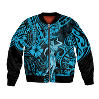 Hawaii Hula Girl Bomber Jacket Hibiscus Hawaii Tribal Tattoo Sky Blue Version - Wonder Print Shop