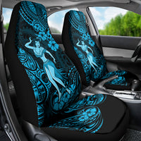Hawaii Hula Girl Car Seat Cover Hibiscus Hawaii Tribal Tattoo Sky Blue Version - Wonder Print Shop