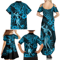 Hawaii Hula Girl Family Matching Summer Maxi Dress and Hawaiian Shirt Hibiscus Hawaii Tribal Tattoo Sky Blue Version - Wonder Print Shop