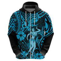 Hawaii Hula Girl Hoodie Hibiscus Hawaii Tribal Tattoo Sky Blue Version - Wonder Print Shop