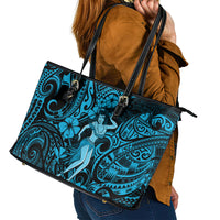 Hawaii Hula Girl Leather Tote Bag Hibiscus Hawaii Tribal Tattoo Sky Blue Version - Wonder Print Shop