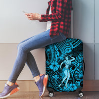 Hawaii Hula Girl Luggage Cover Hibiscus Hawaii Tribal Tattoo Sky Blue Version - Wonder Print Shop
