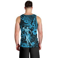Hawaii Hula Girl Men Tank Top Hibiscus Hawaii Tribal Tattoo Sky Blue Version - Wonder Print Shop