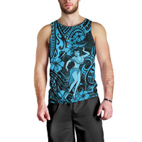 Hawaii Hula Girl Men Tank Top Hibiscus Hawaii Tribal Tattoo Sky Blue Version - Wonder Print Shop