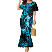 Hawaii Hula Girl Mermaid Dress Hibiscus Hawaii Tribal Tattoo Sky Blue Version - Wonder Print Shop