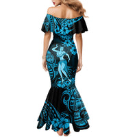Hawaii Hula Girl Mermaid Dress Hibiscus Hawaii Tribal Tattoo Sky Blue Version - Wonder Print Shop