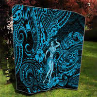 Hawaii Hula Girl Quilt Hibiscus Hawaii Tribal Tattoo Sky Blue Version - Wonder Print Shop