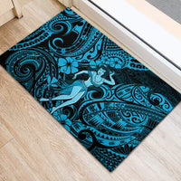 Hawaii Hula Girl Rubber Doormat Hibiscus Hawaii Tribal Tattoo Sky Blue Version - Wonder Print Shop