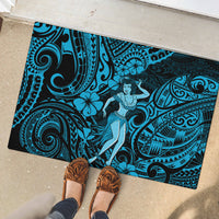 Hawaii Hula Girl Rubber Doormat Hibiscus Hawaii Tribal Tattoo Sky Blue Version - Wonder Print Shop
