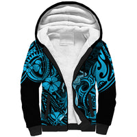 Hawaii Hula Girl Sherpa Hoodie Hibiscus Hawaii Tribal Tattoo Sky Blue Version - Wonder Print Shop