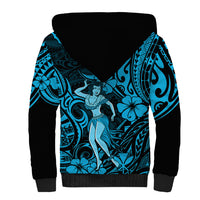 Hawaii Hula Girl Sherpa Hoodie Hibiscus Hawaii Tribal Tattoo Sky Blue Version - Wonder Print Shop