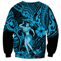 Hawaii Hula Girl Sweatshirt Hibiscus Hawaii Tribal Tattoo Sky Blue Version - Wonder Print Shop