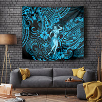 Hawaii Hula Girl Tapestry Hibiscus Hawaii Tribal Tattoo Sky Blue Version - Wonder Print Shop