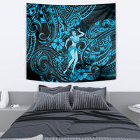 Hawaii Hula Girl Tapestry Hibiscus Hawaii Tribal Tattoo Sky Blue Version - Wonder Print Shop