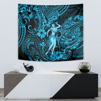 Hawaii Hula Girl Tapestry Hibiscus Hawaii Tribal Tattoo Sky Blue Version - Wonder Print Shop