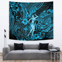 Hawaii Hula Girl Tapestry Hibiscus Hawaii Tribal Tattoo Sky Blue Version - Wonder Print Shop
