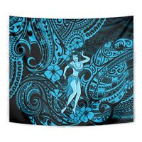 Hawaii Hula Girl Tapestry Hibiscus Hawaii Tribal Tattoo Sky Blue Version - Wonder Print Shop