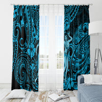 Hawaii Hula Girl Window Curtain Hibiscus Hawaii Tribal Tattoo Sky Blue Version - Wonder Print Shop