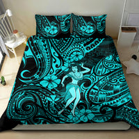 Hawaii Hula Girl Bedding Set Hibiscus Hawaii Tribal Tattoo Turquoise Version - Wonder Print Shop