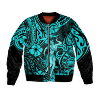 Hawaii Hula Girl Bomber Jacket Hibiscus Hawaii Tribal Tattoo Turquoise Version - Wonder Print Shop