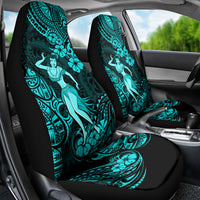 Hawaii Hula Girl Car Seat Cover Hibiscus Hawaii Tribal Tattoo Turquoise Version - Wonder Print Shop