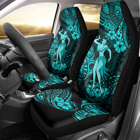 Hawaii Hula Girl Car Seat Cover Hibiscus Hawaii Tribal Tattoo Turquoise Version - Wonder Print Shop