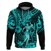 Hawaii Hula Girl Hoodie Hibiscus Hawaii Tribal Tattoo Turquoise Version - Wonder Print Shop