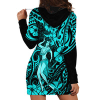 Hawaii Hula Girl Hoodie Dress Hibiscus Hawaii Tribal Tattoo Turquoise Version - Wonder Print Shop