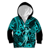Hawaii Hula Girl Kid Hoodie Hibiscus Hawaii Tribal Tattoo Turquoise Version - Wonder Print Shop