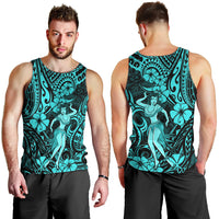 Hawaii Hula Girl Men Tank Top Hibiscus Hawaii Tribal Tattoo Turquoise Version - Wonder Print Shop