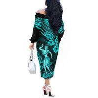 Hawaii Hula Girl Off The Shoulder Long Sleeve Dress Hibiscus Hawaii Tribal Tattoo Turquoise Version - Wonder Print Shop