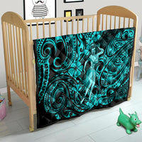 Hawaii Hula Girl Quilt Hibiscus Hawaii Tribal Tattoo Turquoise Version - Wonder Print Shop