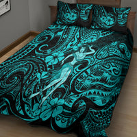 Hawaii Hula Girl Quilt Bed Set Hibiscus Hawaii Tribal Tattoo Turquoise Version - Wonder Print Shop