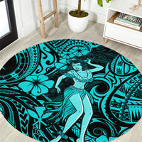 hawaii-hula-girl-round-carpet-hibiscus-hawaii-tribal-tattoo-turquoise-version
