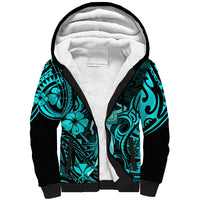 Hawaii Hula Girl Sherpa Hoodie Hibiscus Hawaii Tribal Tattoo Turquoise Version - Wonder Print Shop