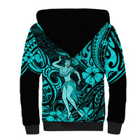 Hawaii Hula Girl Sherpa Hoodie Hibiscus Hawaii Tribal Tattoo Turquoise Version - Wonder Print Shop