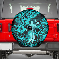 Hawaii Hula Girl Spare Tire Cover Hibiscus Hawaii Tribal Tattoo Turquoise Version - Wonder Print Shop