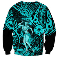 Hawaii Hula Girl Sweatshirt Hibiscus Hawaii Tribal Tattoo Turquoise Version - Wonder Print Shop