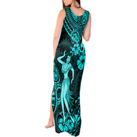 Hawaii Hula Girl Tank Maxi Dress Hibiscus Hawaii Tribal Tattoo Turquoise Version - Wonder Print Shop