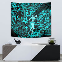 Hawaii Hula Girl Tapestry Hibiscus Hawaii Tribal Tattoo Turquoise Version - Wonder Print Shop