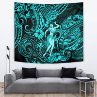Hawaii Hula Girl Tapestry Hibiscus Hawaii Tribal Tattoo Turquoise Version - Wonder Print Shop