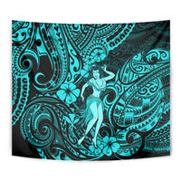 Hawaii Hula Girl Tapestry Hibiscus Hawaii Tribal Tattoo Turquoise Version - Wonder Print Shop