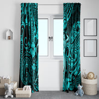 Hawaii Hula Girl Window Curtain Hibiscus Hawaii Tribal Tattoo Turquoise Version - Wonder Print Shop