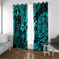 Hawaii Hula Girl Window Curtain Hibiscus Hawaii Tribal Tattoo Turquoise Version - Wonder Print Shop